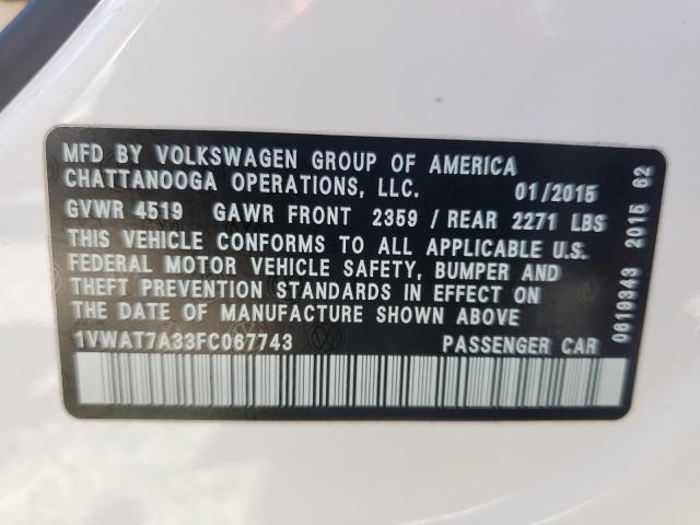 2015 VOLKSWAGEN PASSAT S - 1VWAT7A33FC067743