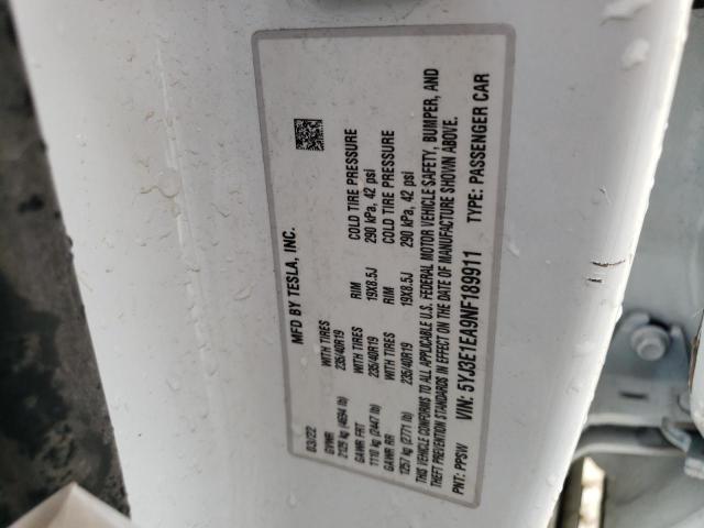 5YJ3E1EA9NF189911 Tesla MODEL 3