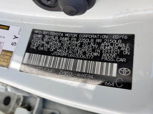 2016 TOYOTA PRIUS JTDKBRFU6G3006377