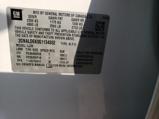 2016 CHEVROLET EQUINOX LT 2GNALDEK0G1134302