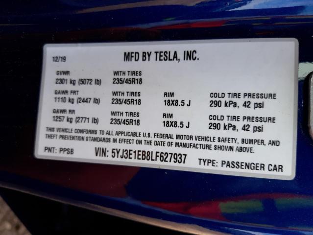 5YJ3E1EB8LF627937 Tesla MODEL 3