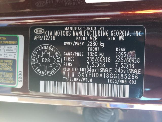 2016 KIA SORENTO EX 5XYPHDA13GG185266