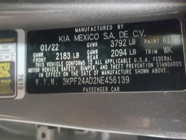 3KPF24AD2NE456139 KIA FORTE FE