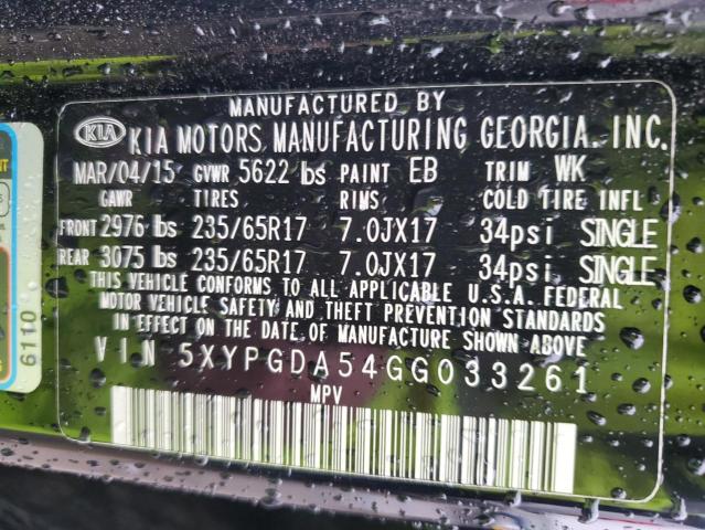 5XYPGDA54GG033261 KIA SORENTO LX