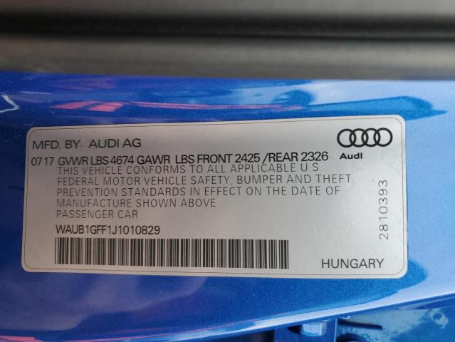 2018 AUDI S3 PREMIUM - WAUB1GFF1J1010829