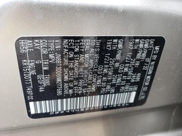 JN8BT3DD6NW277680 Nissan Rogue Platinum