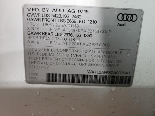 2016 AUDI Q5 PREMIUM WA1L2AFP8GA037541