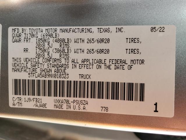 5TFLA5AB9NX010323 Toyota Tundra Crewmax Sr
