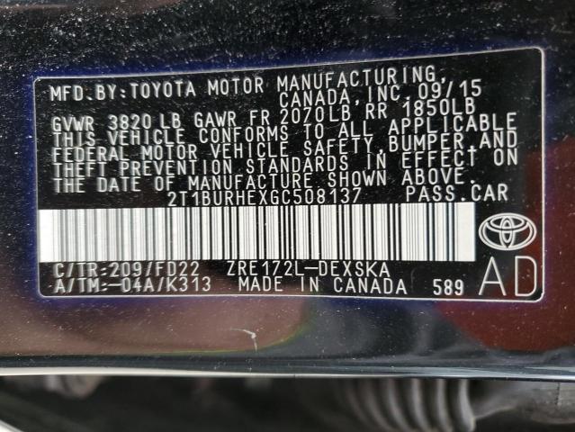 2016 TOYOTA COROLLA L 2T1BURHEXGC508137