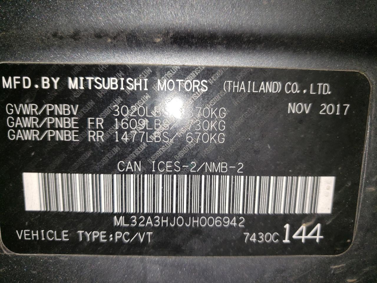 ML32A3HJ0JH006942 2018 Mitsubishi Mirage Es