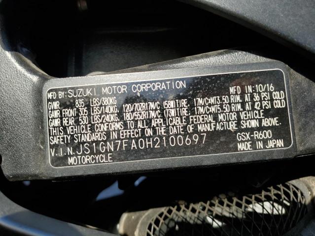 2017 SUZUKI GSX-R600 - JS1GN7FA0H2100697