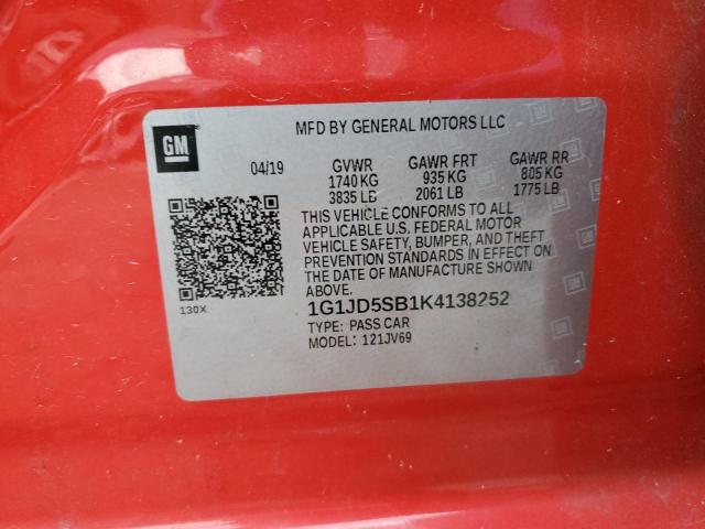 2019 CHEVROLET SONIC LT - 1G1JD5SB1K4138252