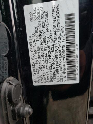 2022 HONDA PILOT TOUR - 5FNYF6H62NB059170