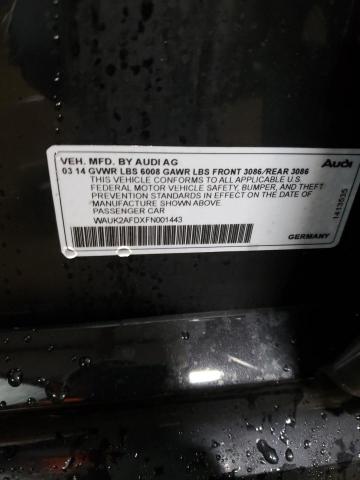 2015 AUDI S8 QUATTRO WAUK2AFDXFN001443