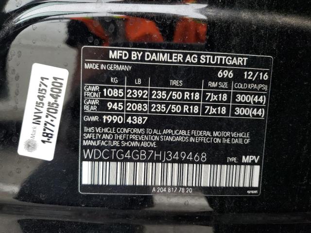 WDCTG4GB7HJ349468 Mercedes-Benz Gla 250 4matic