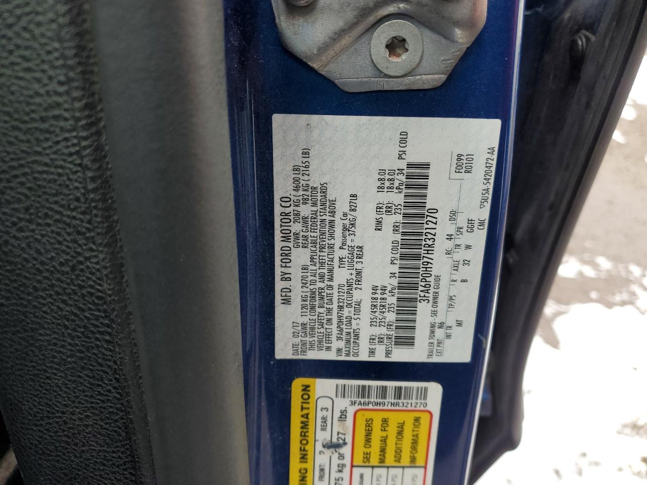 3FA6P0H97HR321270 FORD FUSION 2017