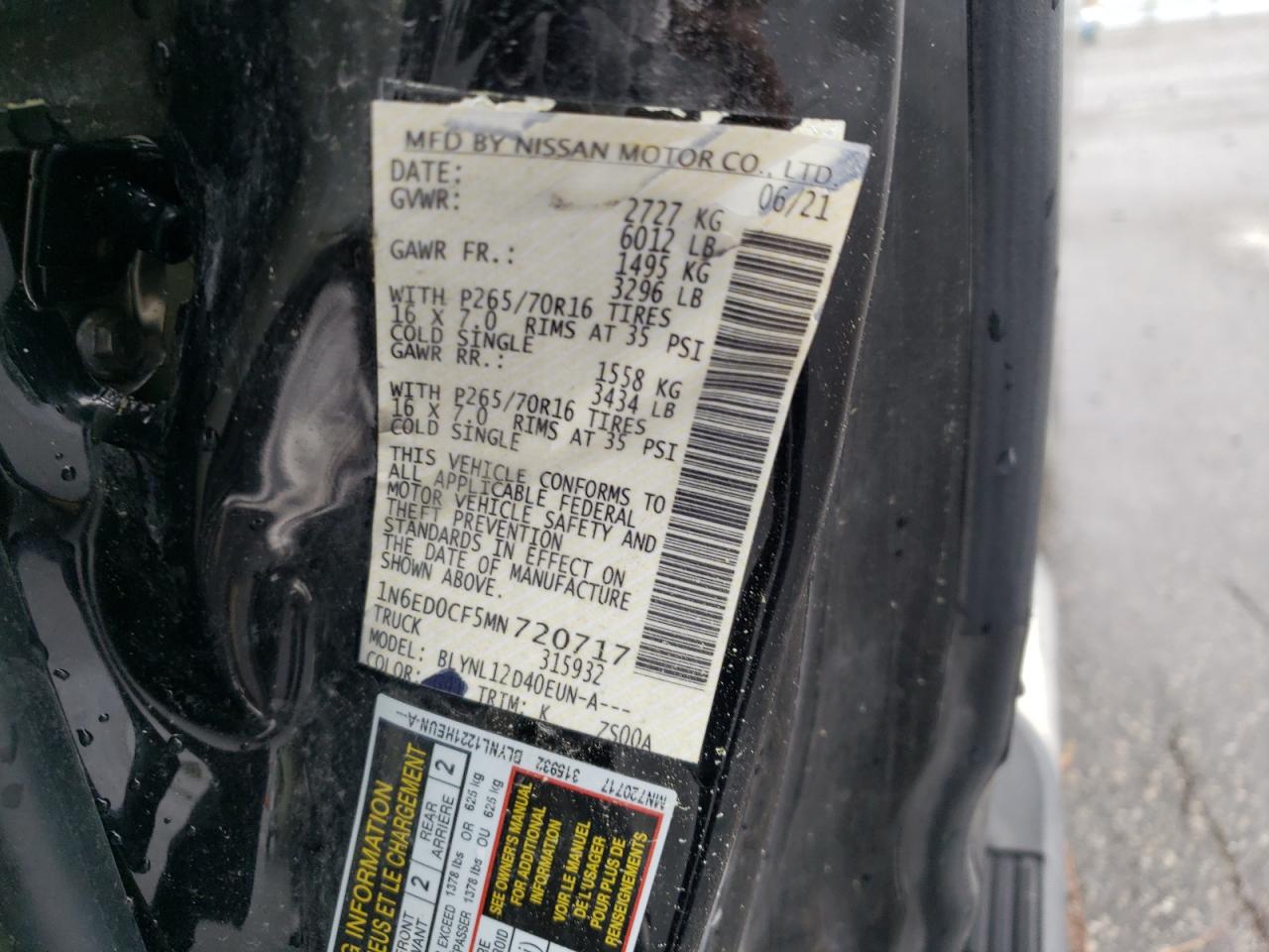 1N6ED0CF5MN720717 NISSAN FRONTIER 2021