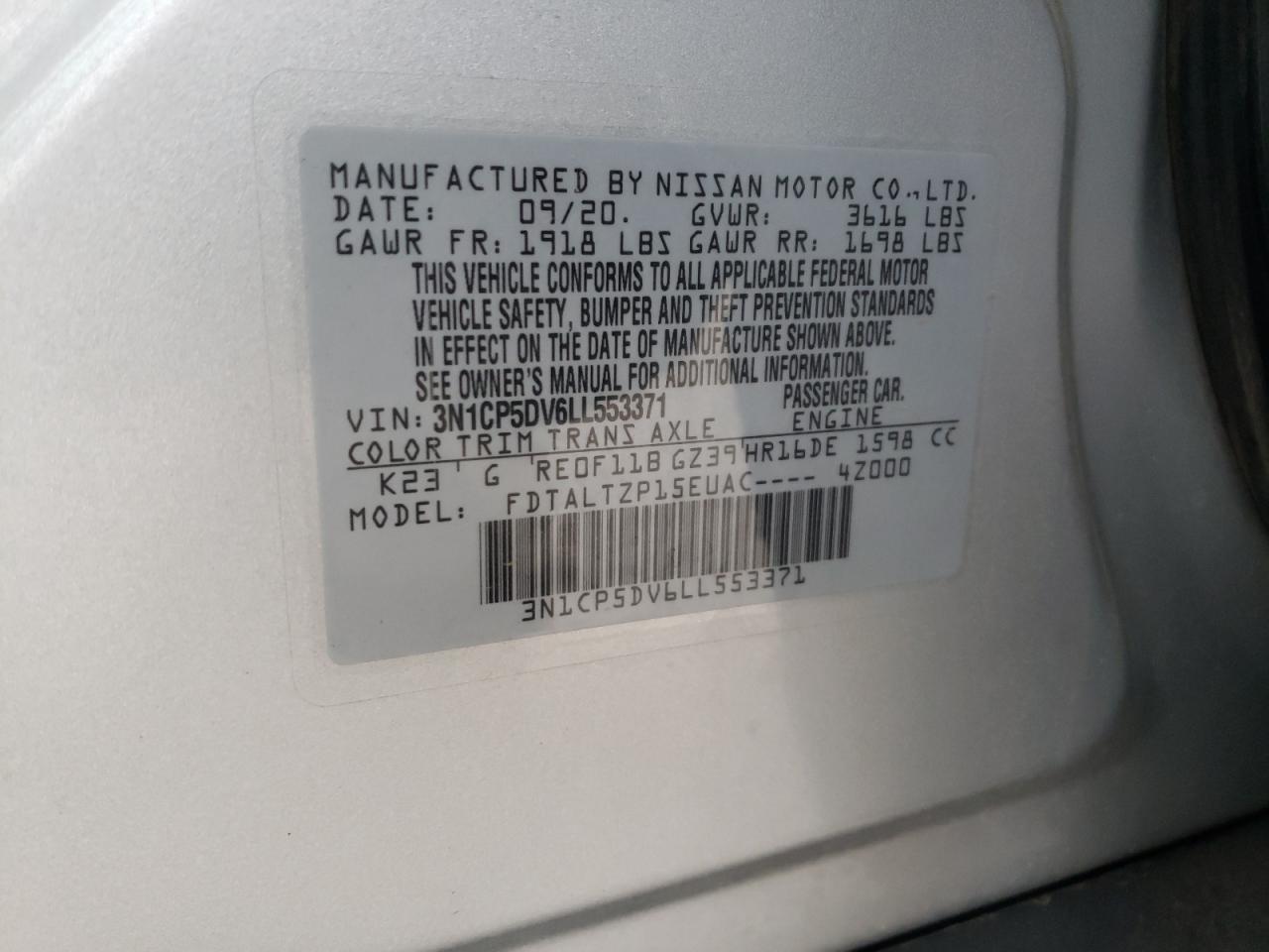 3N1CP5DV6LL553371 NISSAN KICKS 2020