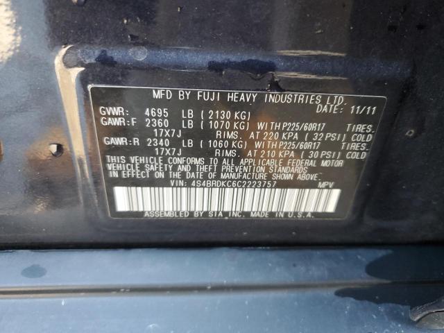 2012 Subaru Outback 3.6R Limited VIN: 4S4BRDKC6C2223757 Lot: 43753883