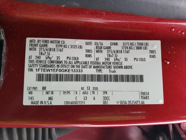 1FTEW1EF0GKE13333 Ford F150 Supercrew