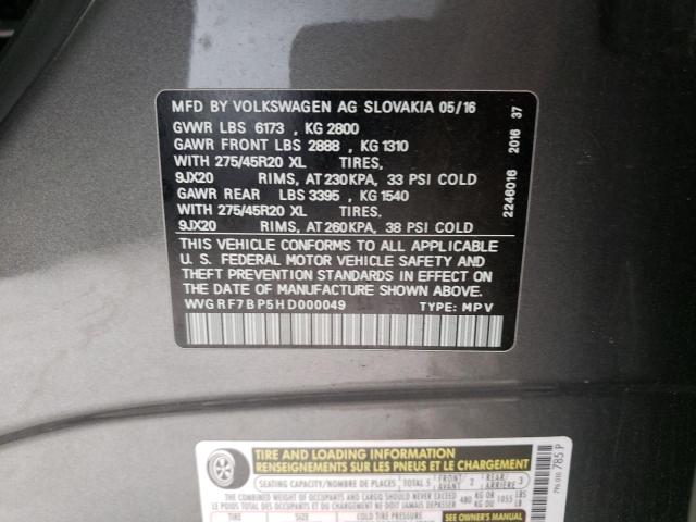 2017 VOLKSWAGEN TOUAREG WO WVGRF7BP5HD000049
