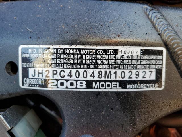 2008 HONDA CBR600RR JH2PC40048M102927