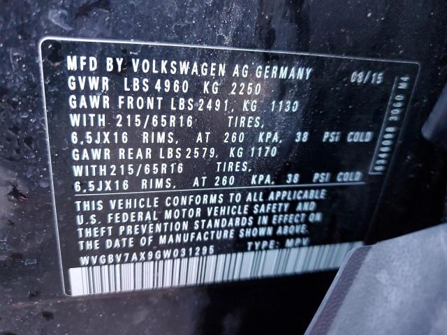 2016 VOLKSWAGEN TIGUAN S - WVGBV7AX9GW031295