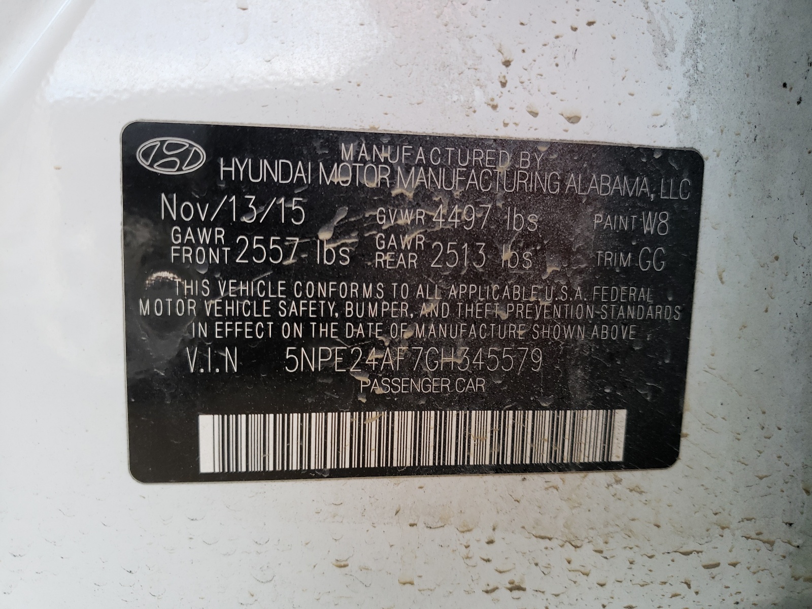 5NPE24AF7GH345579 2016 Hyundai Sonata Se