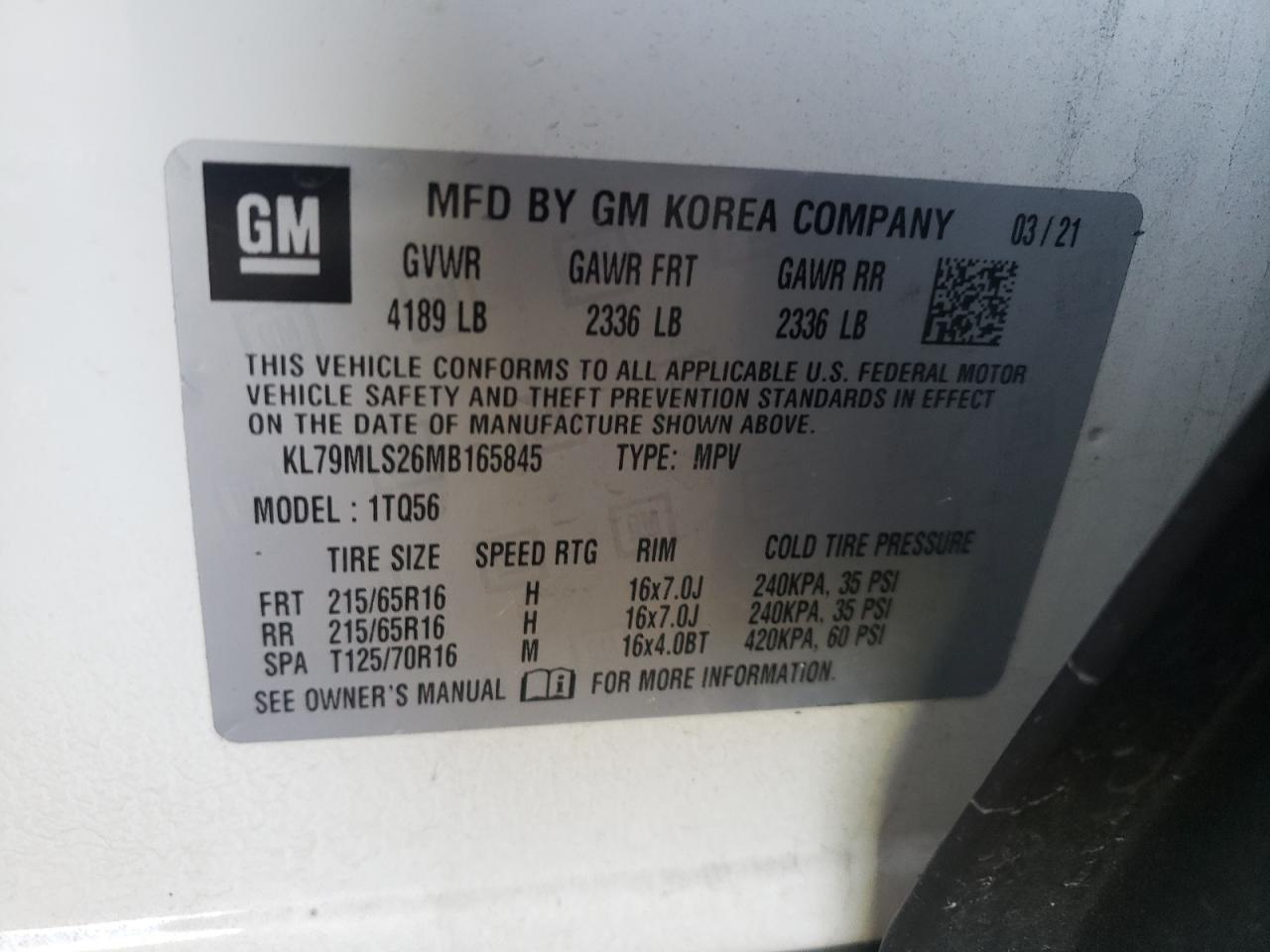 KL79MLS26MB165845 CHEVROLET TRAILBLZR 2021
