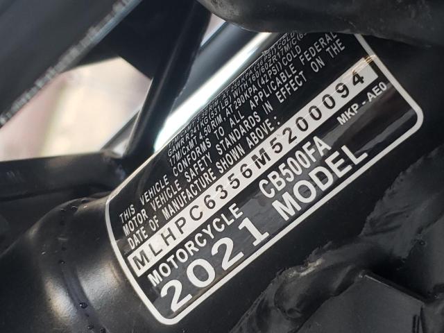 2021 HONDA CB500 FA - MLHPC6356M5200094
