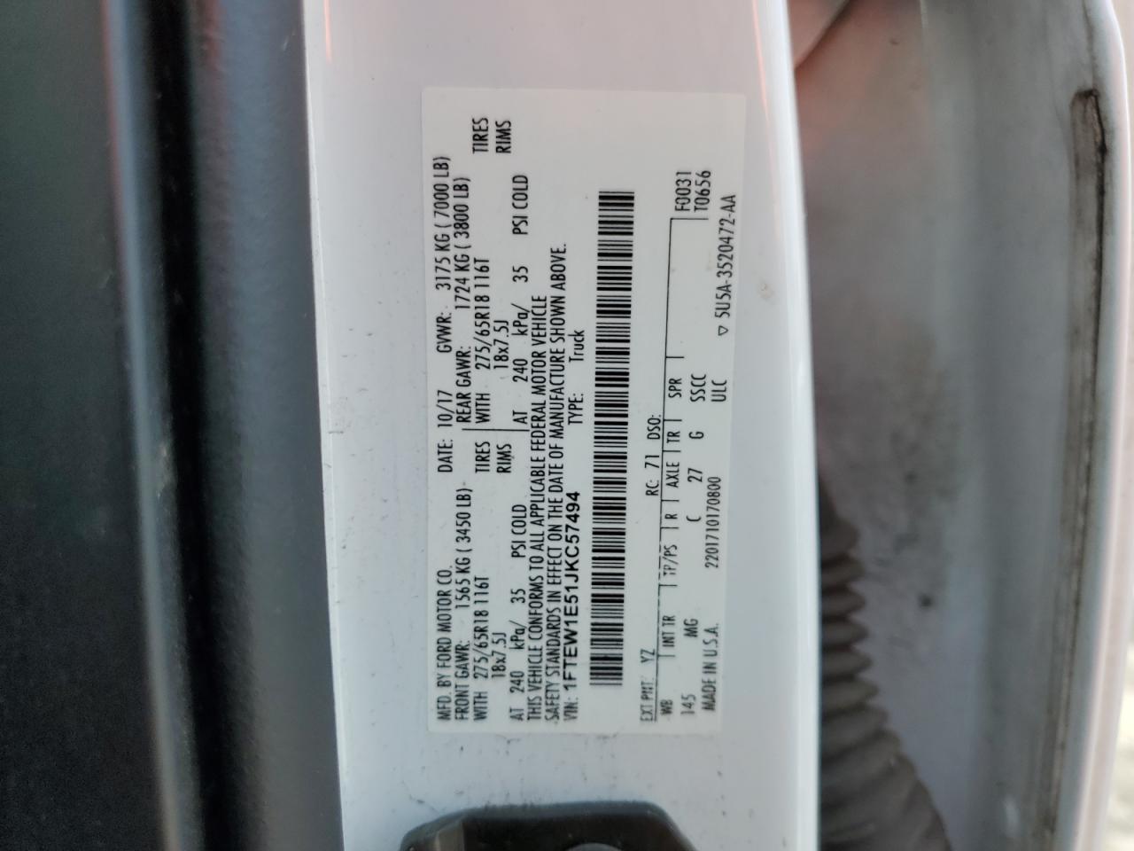 1FTEW1E51JKC57494 FORD F-150 2018