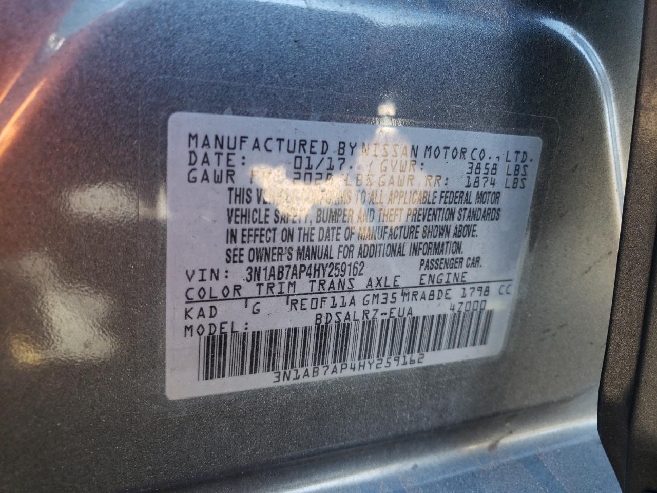 3N1AB7AP4HY259162 NISSAN SENTRA 2017