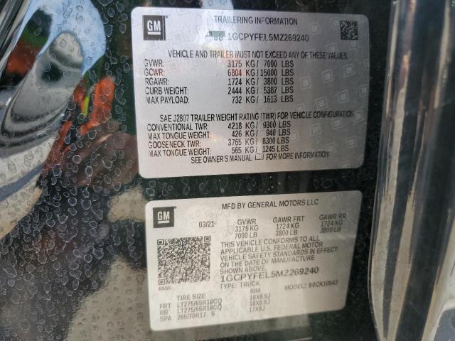 2021 CHEVROLET SILVERADO2 1GCPYFEL5MZ269240