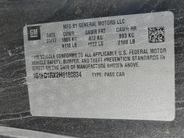 2017 CHEVROLET CAMARO LT 1G1FD1RX2H0180834