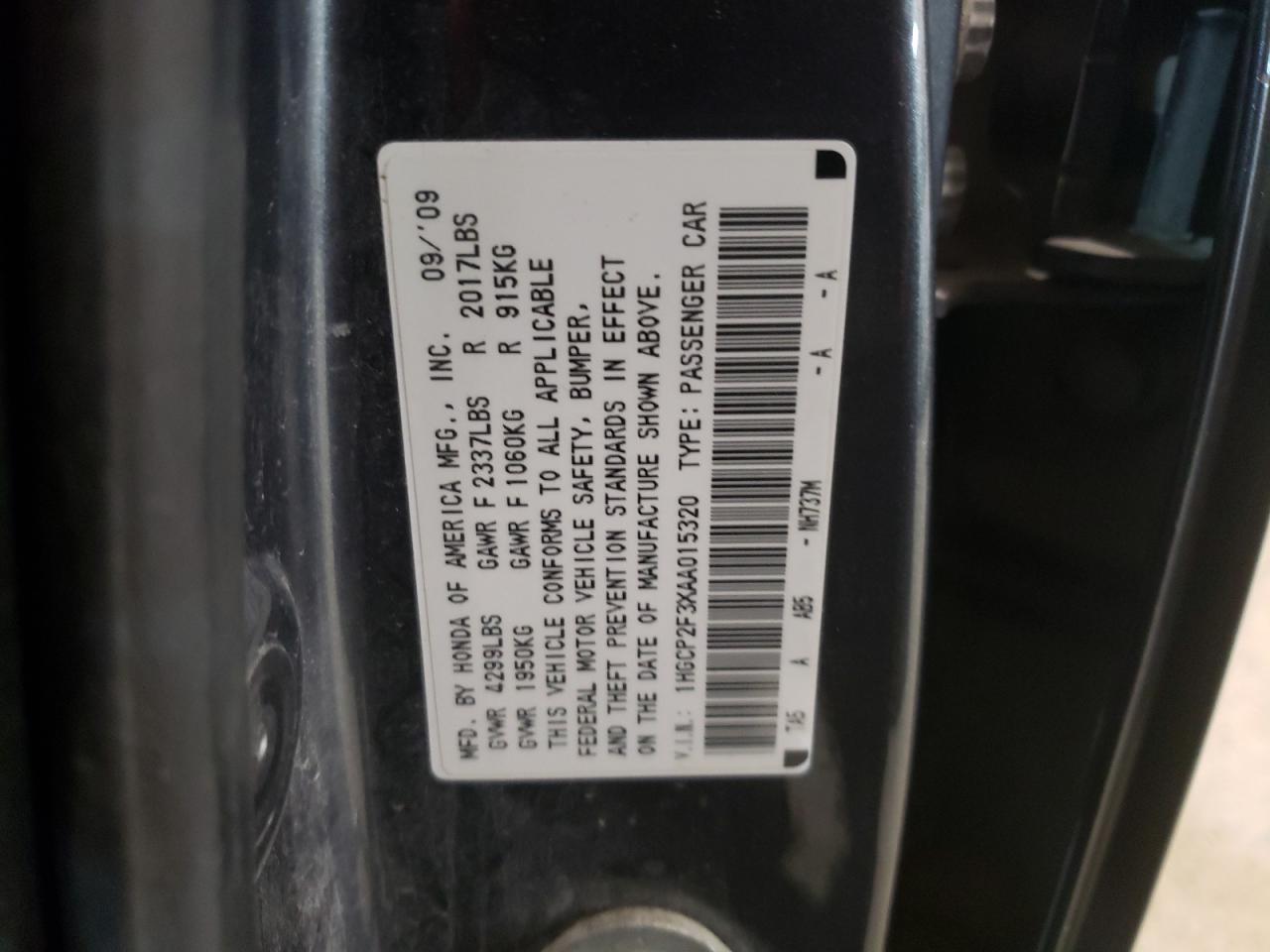 1HGCP2F3XAA015320 2010 Honda Accord Lx