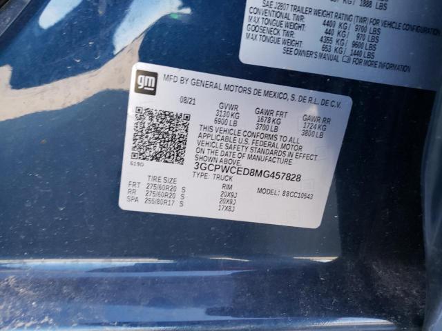 2021 CHEVROLET SILVERADO - 3GCPWCED8MG457828