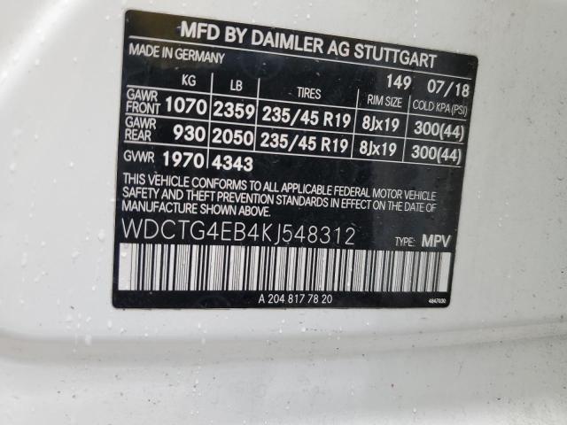 WDCTG4EB4KJ548312 Mercedes-Benz GLA-Class