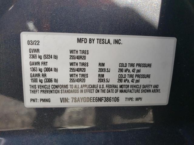 7SAYGDEE6NF386106 Tesla Model Y