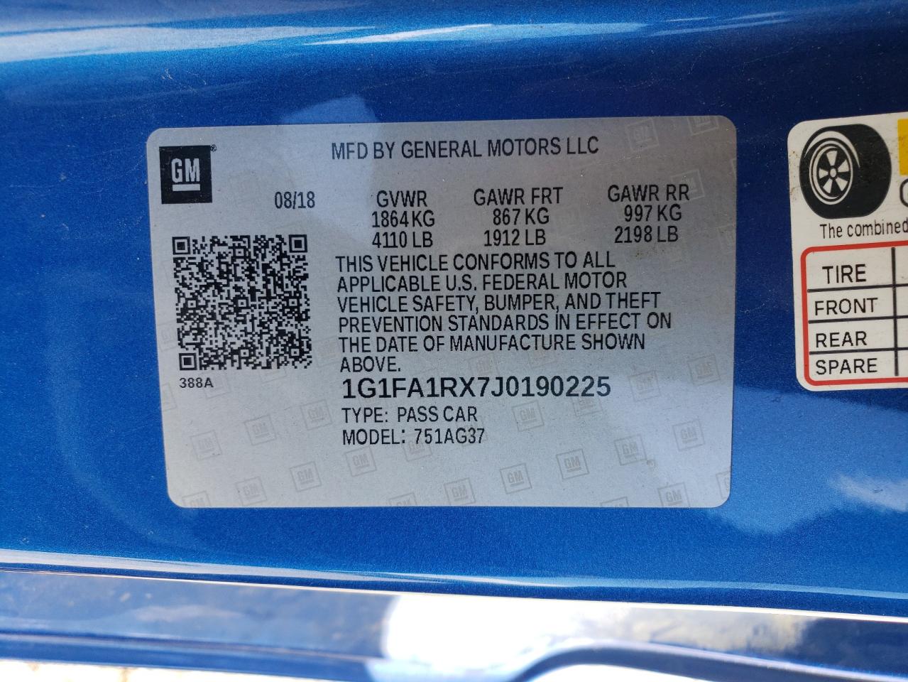 1G1FA1RX7J0190225 2018 Chevrolet Camaro Ls