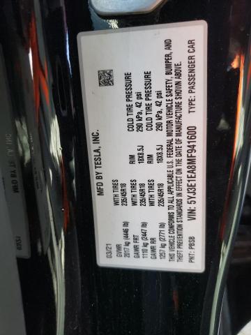 5YJ3E1EA8MF941600 Tesla MODEL 3