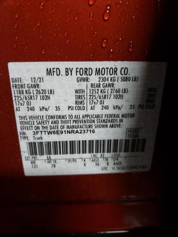 2022 FORD MAVERICK X - 3FTTW8E91NRA23716