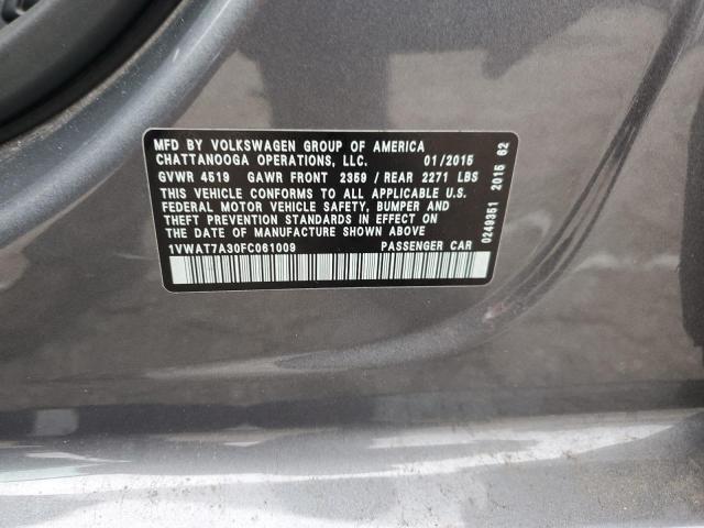 2015 VOLKSWAGEN PASSAT LIM 1VWAT7A30FC061009