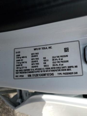 5YJ3E1EA5NF161345 Tesla MODEL 3