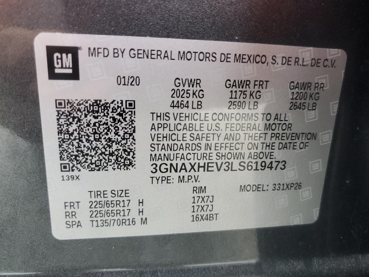 VIN 3GNAXHEV3LS619473 2020 CHEVROLET EQUINOX no.13