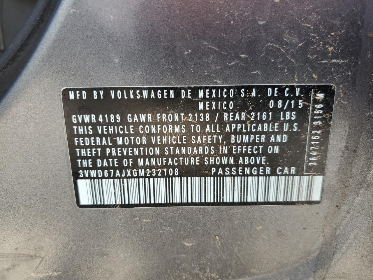 3VWD67AJXGM232108 2016 Volkswagen Jetta Se