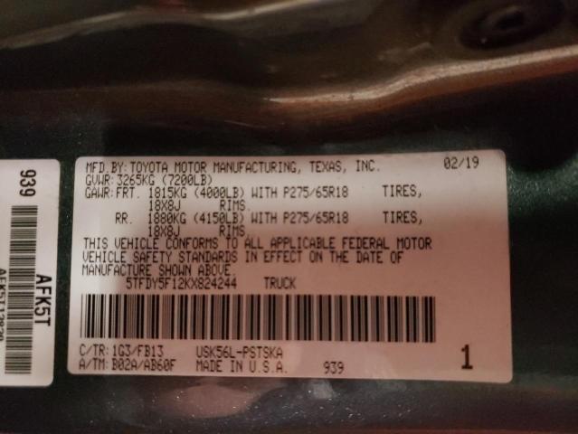 2019 TOYOTA TUNDRA CRE - 5TFDY5F12KX824244
