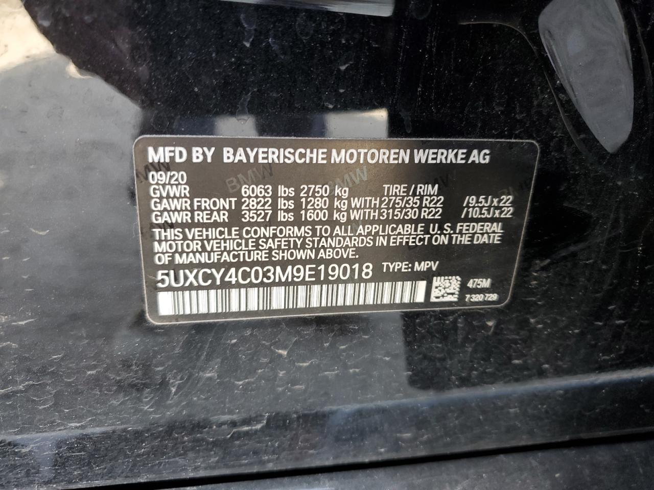 5UXCY4C03M9E19018 BMW X6 2021