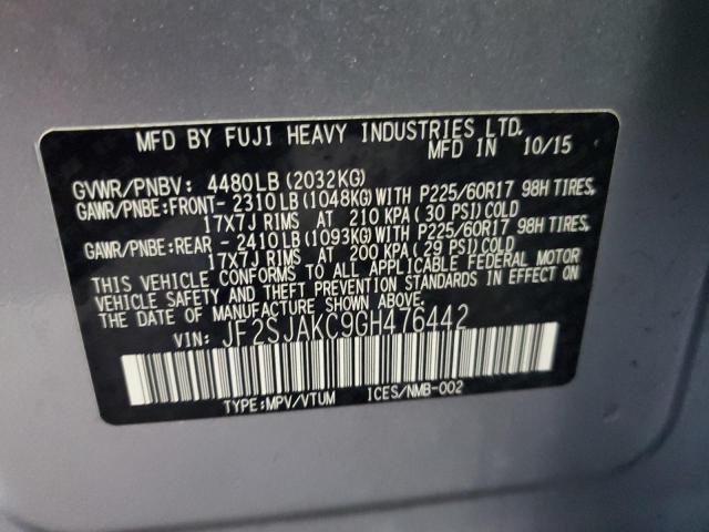 2016 SUBARU FORESTER 2 - JF2SJAKC9GH476442