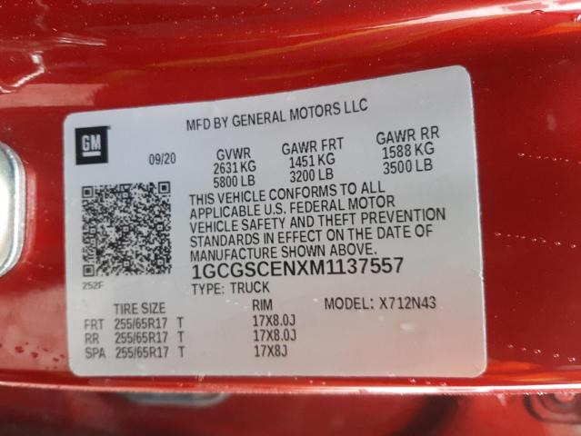 2021 CHEVROLET COLORADO L - 1GCGSCENXM1137557