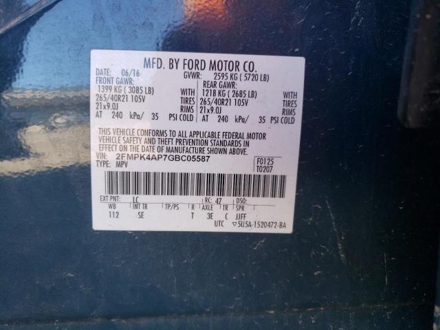 2016 FORD EDGE SPORT - 2FMPK4AP7GBC05587